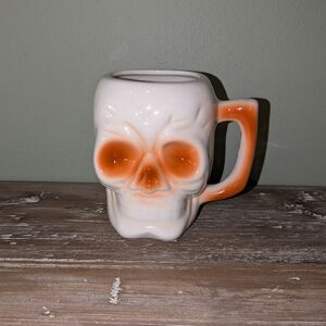 Vintage Tiki Mug with Handle, DW 120 Glazed White and Brown Ceramic
